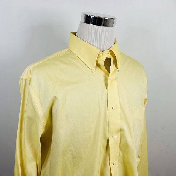 LRL Ralph Lauren 18 34/35 Non Iron Dress Shirt Yellow 100% Cotton Button Down - Picture 1 of 5